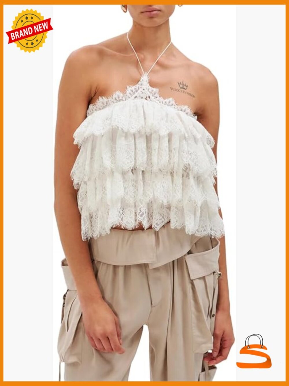 Halter Lace Silk Cotton Top Sleeveless Spring Summer